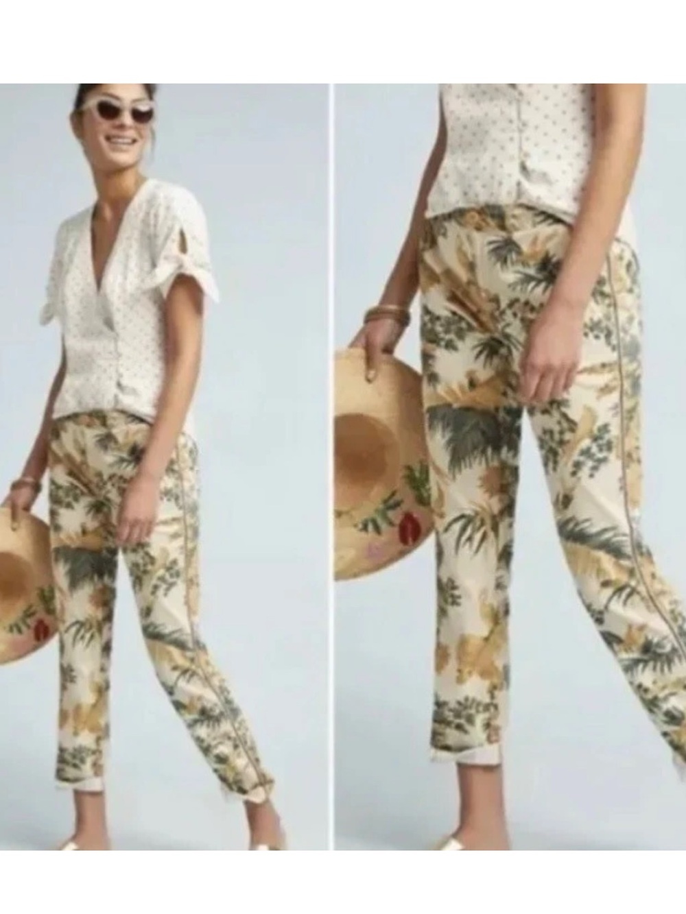 Anthropologie Chino Relaxed Botanical Bird Print Trousers Size 29